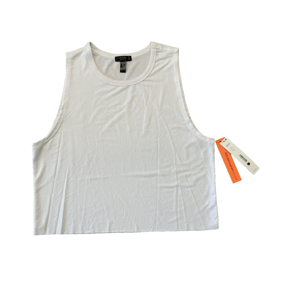 NWT Bloomingdales‎ Aqua Athletic White Perforated Mesh Tank  Top Retail $48 Sz S